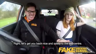 Fake Driving School Sexy ginger hottie rides cock during internse lesson