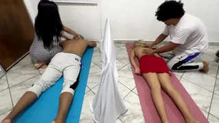 The Masseuse Fucks the Girlfriend in a Couples Massage While Her Boyfriend Massages Her Next Door NTR