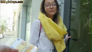 Glasses wearing brunette picked and stuffed in the public