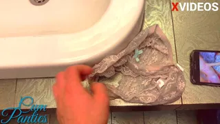 Framed my girlfriend !!! Stole her panties and cum inside them