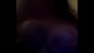 Fat woman sucking her tits
