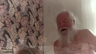 Hot teenie has sex with old man with white beard
