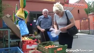 Young Girl sucks the cock of an old man with his old lady