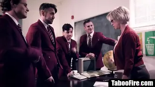 Busty MILF teacher group fucked by sleazy students