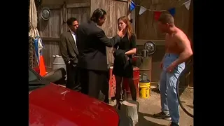 Sexy wild west nymphs with great bodies fuck a dude for sex show in outbuilding