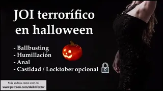 Halloween for submissives: ballbusting, chastity. A JOI of fear.