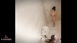 CAUGHT ON HIDDEN CAMERA STEPMOTHER AND STEPDAUGHTER FUCKING IN THE BATHROOM