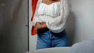Beautiful Latina TEEN naked in the bathroom, perfect natural tits. home video