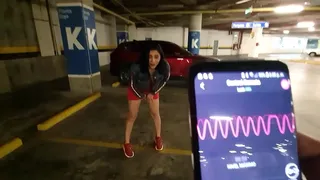 horny girl finger her pussy at the Mall parking lot