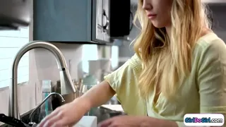Big tits blonde comes home early to her small tits gf and they celebrate with lesbian sex.They kiss and the busty babe is rimmed and facesits her