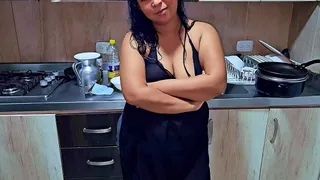 Squirting orgasm in the kitchen in front of my stepson, I'm a horny stepmom. Do you want to be my new stepson?