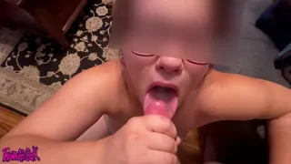 Hot MILF sucks cock and swallows cum