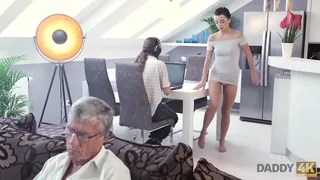 DADDY4K. Hottie wants to go for a walk but sucks old dick instead