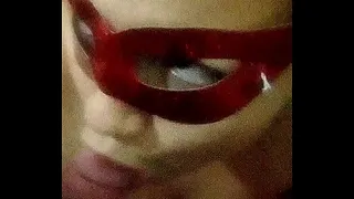 Hotwife sucking me with a mask