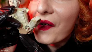 sexual GIANT woman chewing swallowing tasty little choco...