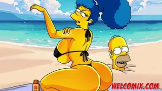 Hottie with a big ass fucking two guys in front of her husband on the beach!