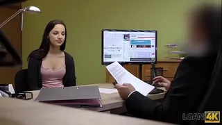 LOAN4K. Dark-haired chick sells shaved pussy and tight ass for money