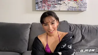 Behind the scenes interview with adorable brunette spinner