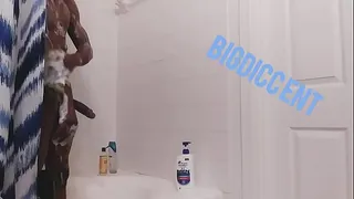 Young Menace in shower jacking big black cock