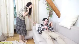 nymphomaniac saggy tits stepmom surprises me while jerking off and I have to fuck her hairy ass as punishment