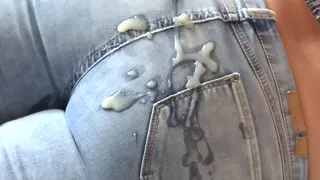 Double camera, stepson cums in my ass with jeans on, full milk