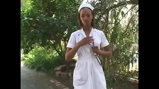 Scrawny pointy-head dude needs help of young black nurse  Diamond Rene