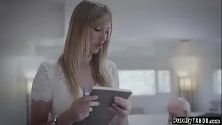 Busty secretary is by her jerk boss.He spills coffee on her and tells her if she wants a promotion she knows what to do.She goes down on him and throats his big hard cock and is licked.After he banged her hard she takes back control