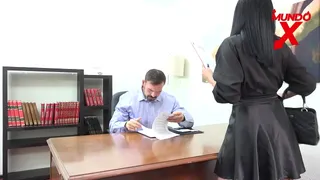 She works hard to get the job and fucks her boss to get him to hire her