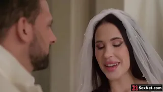 Brunette wife is finally up for anal sex after getting married.Shes kissing her husband,giving him sloppy blowjob then lets him fuck her ass.