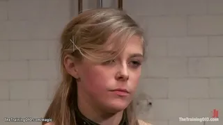 Natural big tits blonde trainee Penny Pax is bound on back gets shaved pussy fingered and mouth banged then anal fucked by big dick gimp Rob Blu