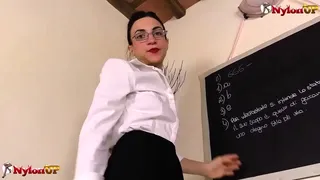 Teacher in nylons strapon JOI fantasy