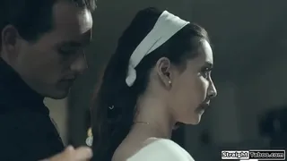 Programmed teen obeys a law enforcer and he takes off her clothes.They kiss and he licks her pussy.The petite babe sucks his cock and then gets fucked