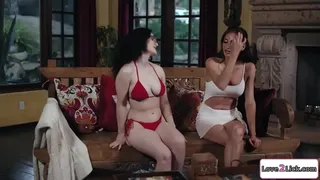 Love2Lick.com - Petite brunette flirts with stepparents friend and they kiss.She licks and fingers the big tits milfs cunt and then is rimmed.Then she dovefucks her