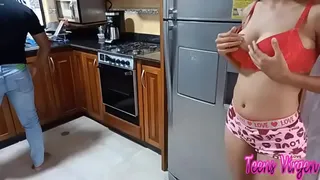 I FUCK MY STEP-SISTER IN THE KITCHEN WHILE MY STEP-MOTHER IS TALKING TO MY FRIEND IN THE LIVING ROOM