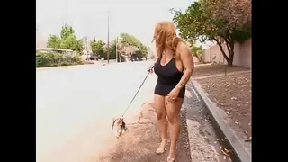 Blonde ebony hottie Lady Snow with giant knockers enjoys fucking  in the open air
