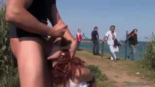 Hot redhead Spanish babe gets pussy electro shocked by mistress then throat fucked with big dick