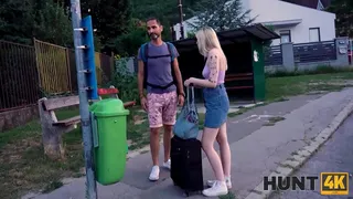 HUNT4K. Tourists need money. Boy sells GFs peach to hunter