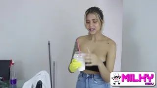 Addicted to my milk, Veneca asks me for more of the same and we fuck while she cleans my apartment.