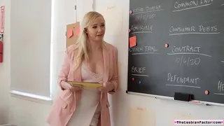 Blonde lesbian licks then facesits big tits milf office mate