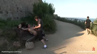 Spanish babe Salma de Nora is bound by Princess Donna Dolore and humiliated in the street then bound in bench rough banged by big dick James Deen