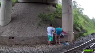 Behind the believer's cameras giving the beggar a condomless tail