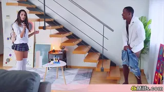 Pretty exchange student having her first ever ebony cock