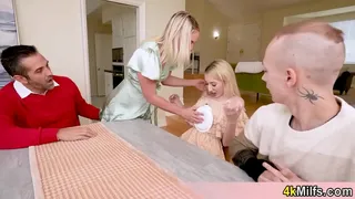 Two blonde teens versus a clueless guy