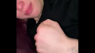 Tattooed little whore swallows cock