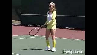 Little April plays tennis