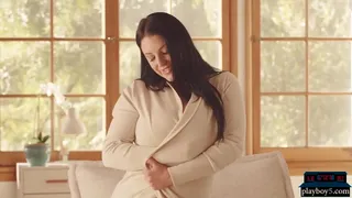 Big natural tits cougar Angela White strips off her sexy lingerie