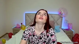 Cute amateur redhead young babe NicolPot in tshirt sitting in front of her webcam and chatting with fans and having fan on live homemade webcam solo show