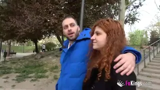 Redhead babe sucks cocks in public with great expertise