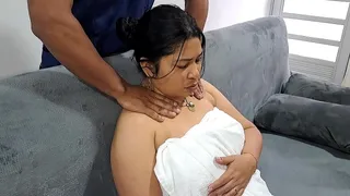 My stepson helped me relax with an erotic massage, his soft hands make me horny