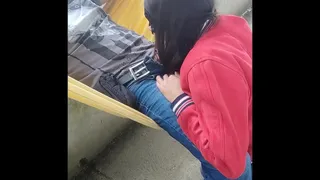 When the day gets rainy my friend gets hotter than usual and gives me a blowjob in the hammock